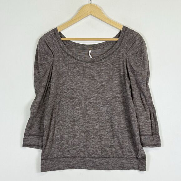 Free People Tops - Free People Juliet Brown Textured Knit 3/4 Puff Sleeve Shirt Top Women's Medium